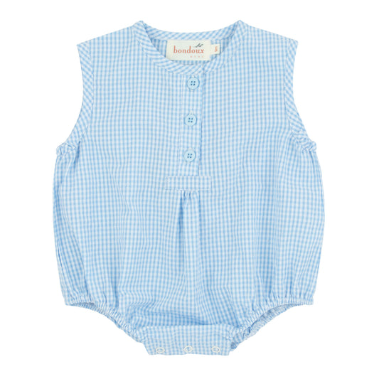 Blue Gingham Boys Romper