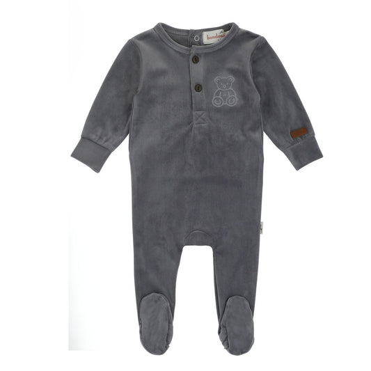 Teddy Print Footie-Blue-Gray