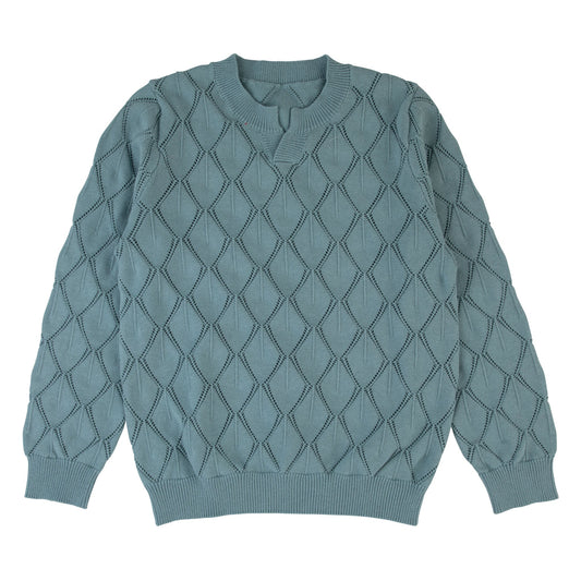 Diamond Pointelle Long Sleeve Sweater-Green