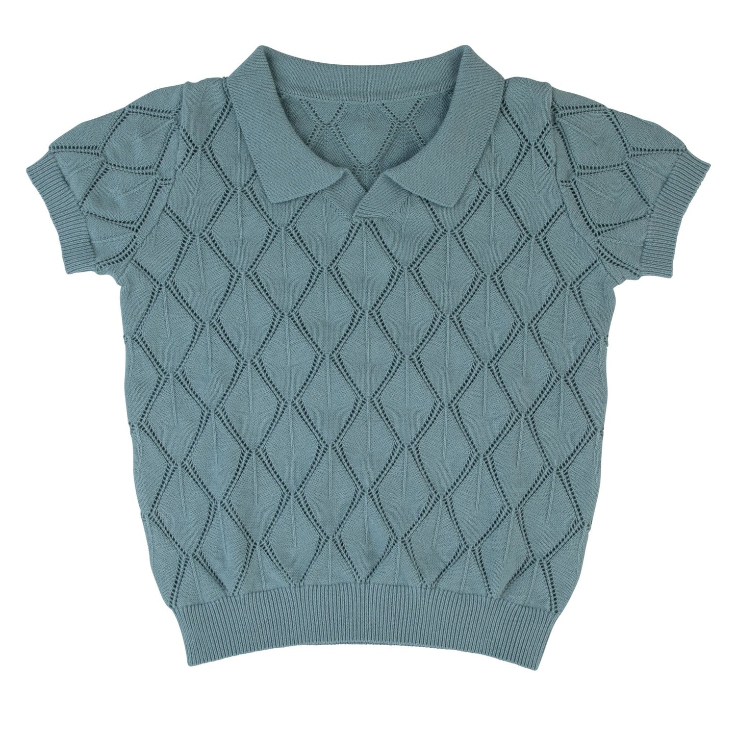 Diamond Pointelle Short Sleeve Sweater-Green