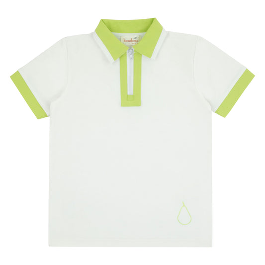 White Top W/Lime Green Trim Short Sleeve Polo