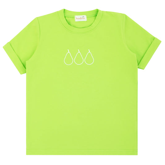Lime Green Embroidered Pear Short Sleeve Top