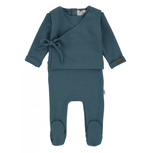 Kimono Knit Footie-Blue