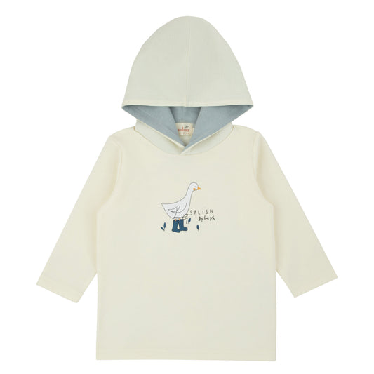 Navy Rainboots Ivory Hoodie Top