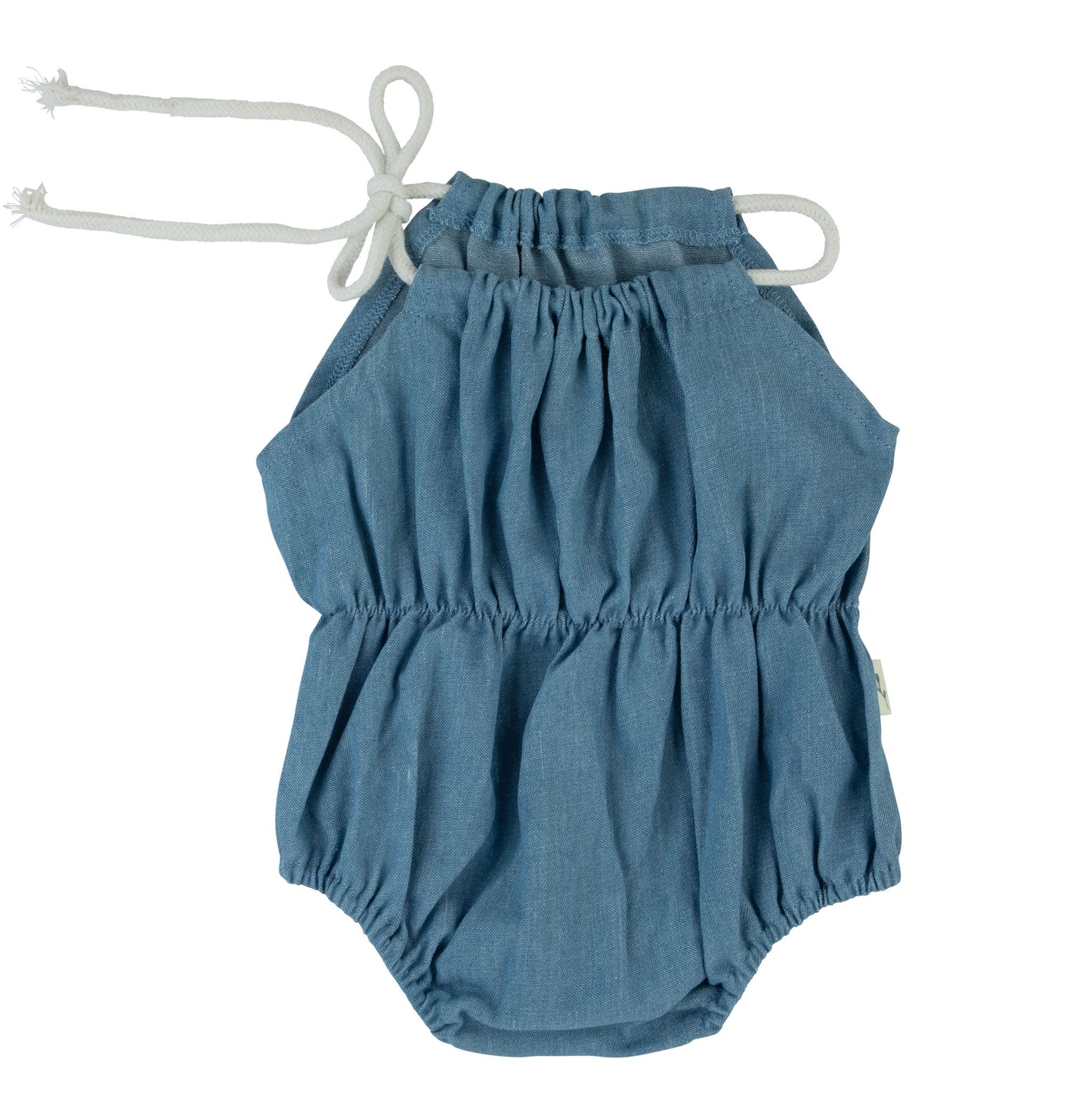 Terry & Denim Romper-Blue/White string