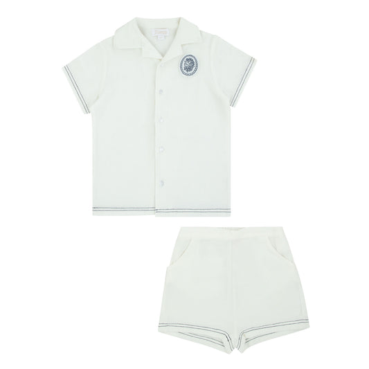 Navy Detailed White 2 Pcs Set