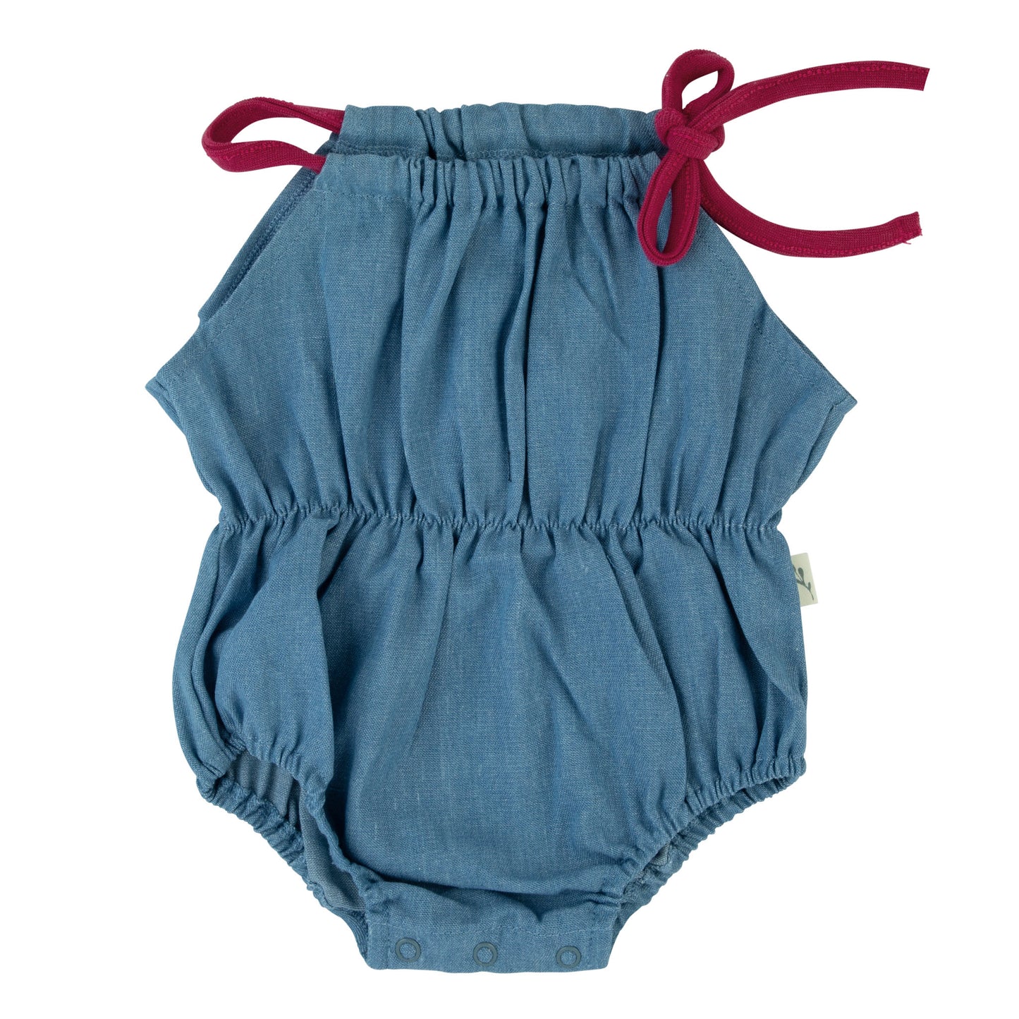 Terry & Denim Romper-Blue/Pink string