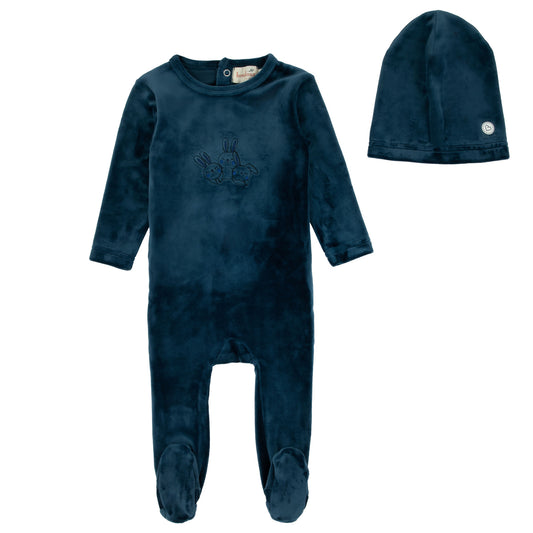 Rabbit Velour Footie-Teal
