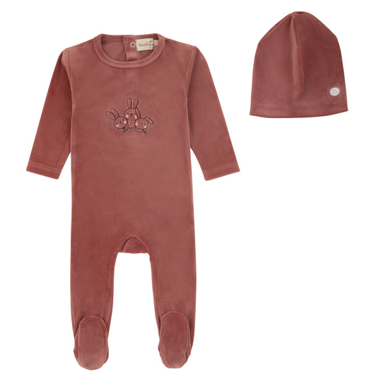 Rabbit Velour Footie-Mauve