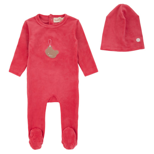 Teddy Velour Footie-Pink