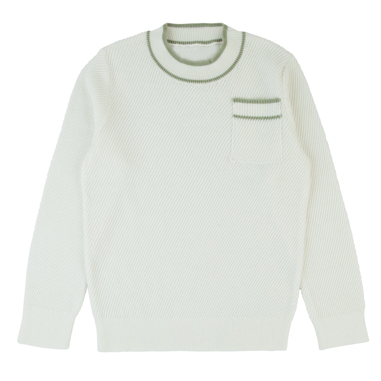 Green Trim Knit Long Sleeve Sweater White