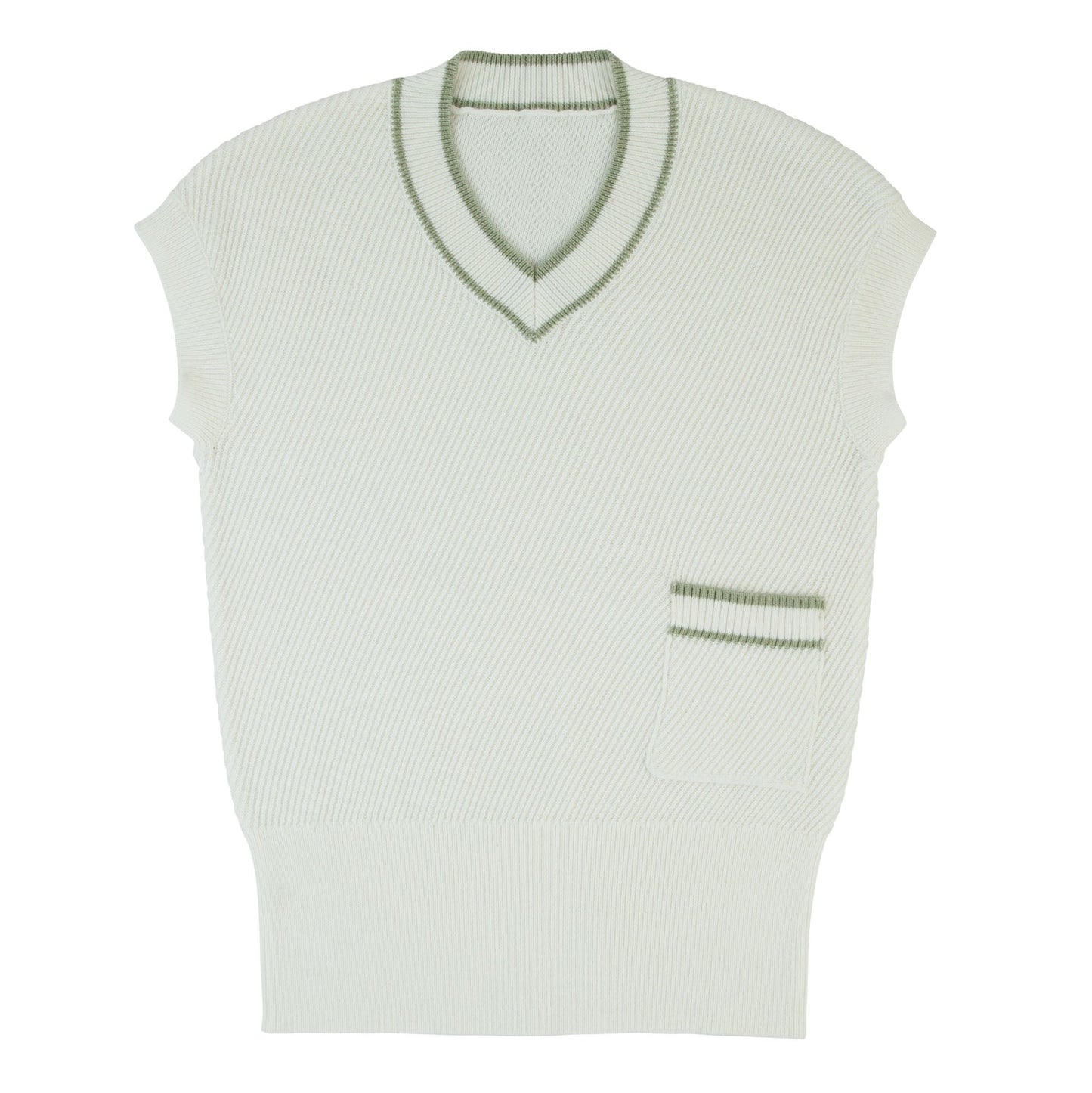 Green Trim Knit Vest White