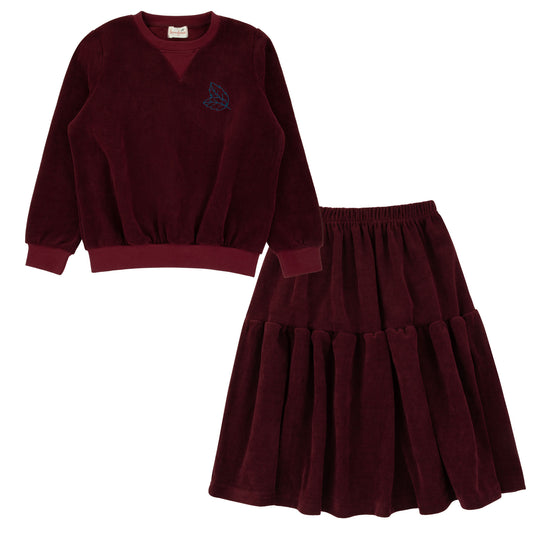 Ribbed Corduroy  Pre Teen Set-Burgundy
