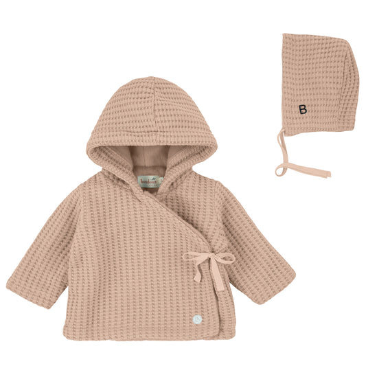 Knit Detail Velour Sweater-Peach