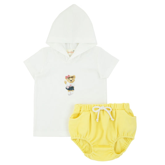 Pastel Yellow Girls Short Hoodie Set