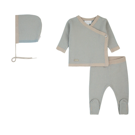 Two Tone 2 Piece Knit-Beige/Blue