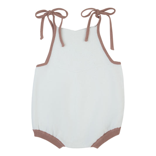 Mauve Trim Knit Romper White