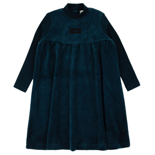 Logo Velour Dress-Teal