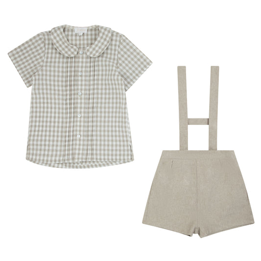 Gingham Toddler Boy Beige 2 Pcs Set