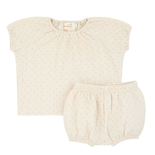 Printed White/Cream Short 2Pcs Set