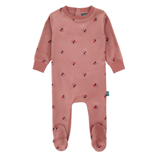 Heart Print Footie-Mauve