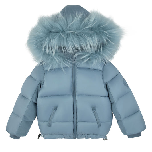 Ribbed Detail Jacket-Blue