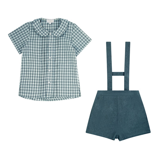 Gingham Toddler Teal Blue 2 Pcs Set