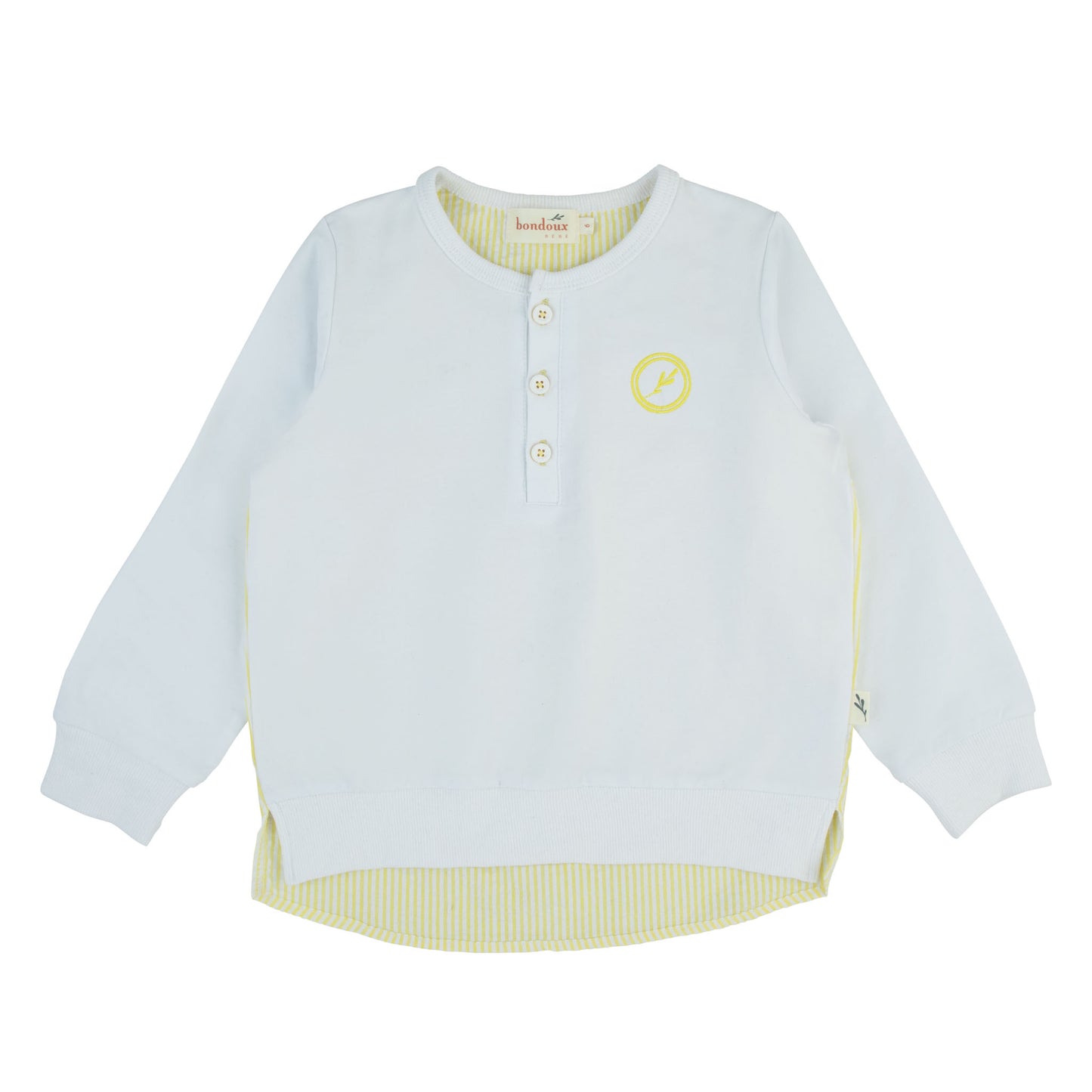 Seersucker Top-Long Sleeves-White/Yellow