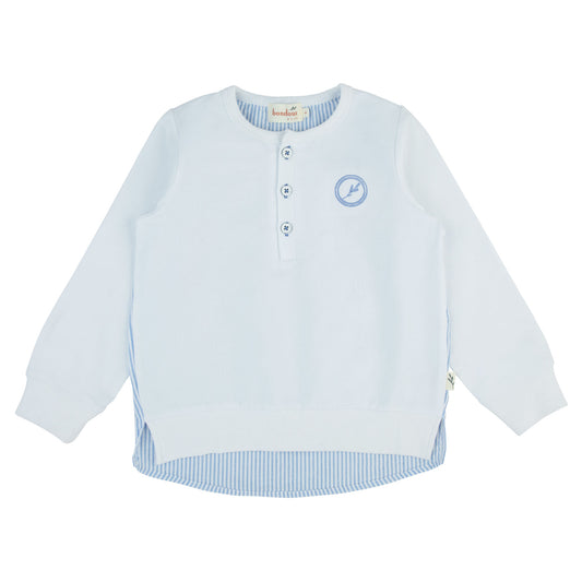 Seersucker Top-Long Sleeves-white/Blue