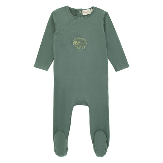 Sheep Velour Footie-Green