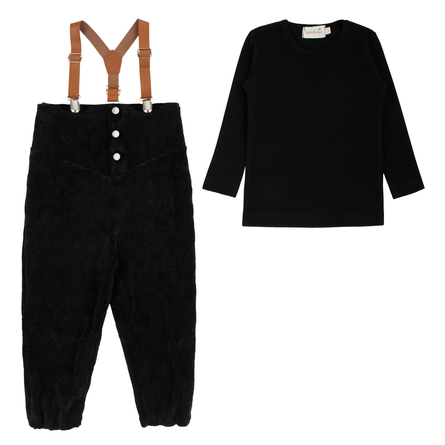 Square Velour Romper-Black