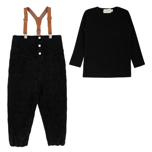 Square Velour Romper-Black
