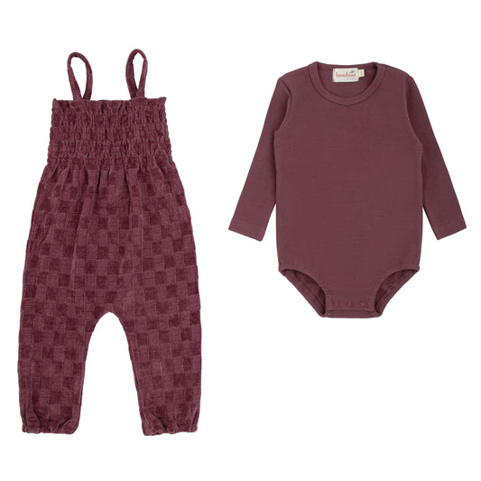 Square Velour Romper-Plum