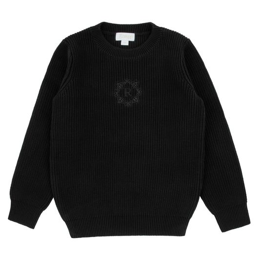 Basic Chunky Knit Logo Sweater-Black