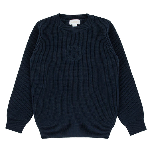 Basic Chunky Knit Logo Sweater-Navy