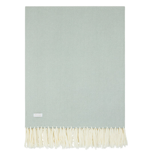 Tassel Chevron Knit Carriage Blanket-Blue