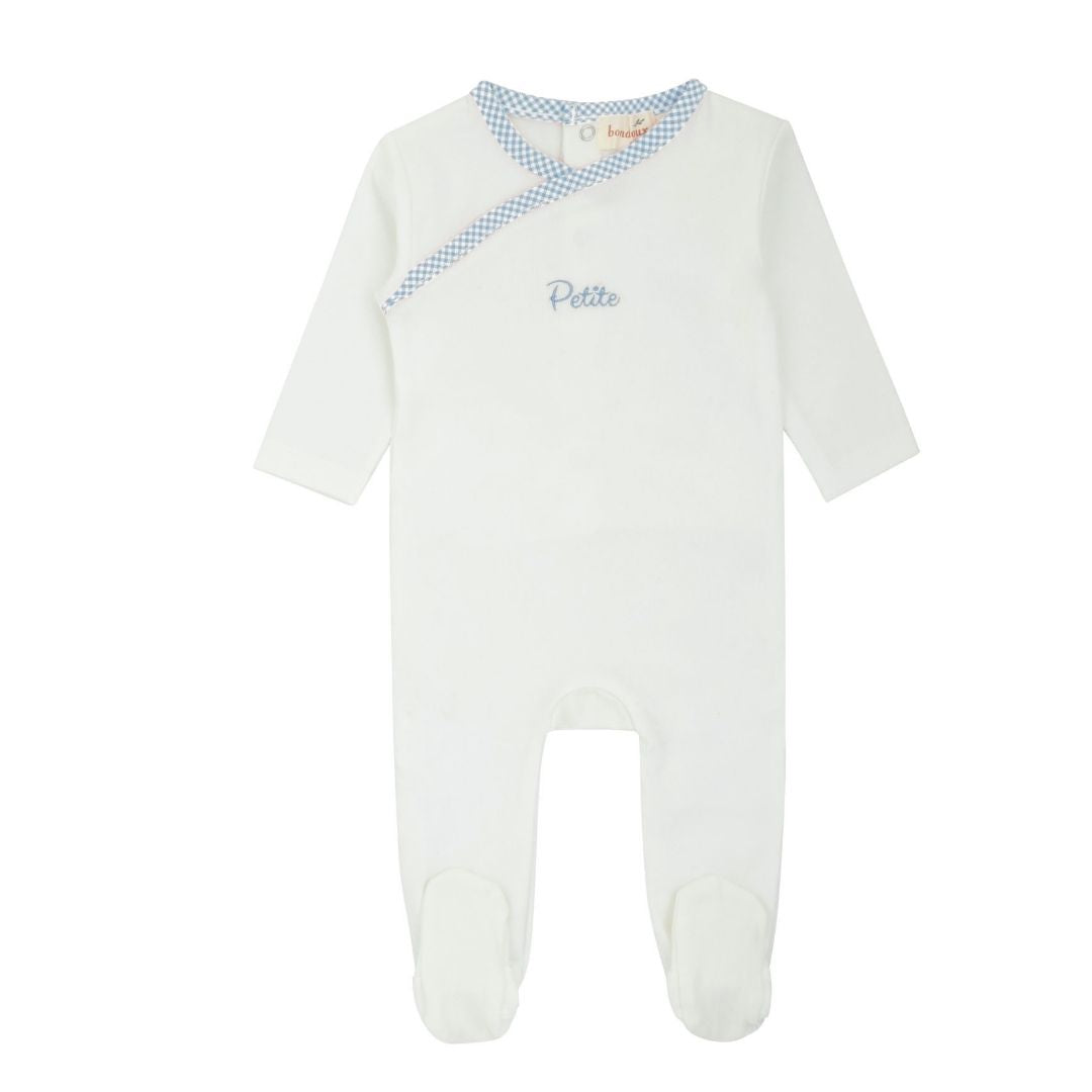 Petite Blue Gingam Trim White Footie