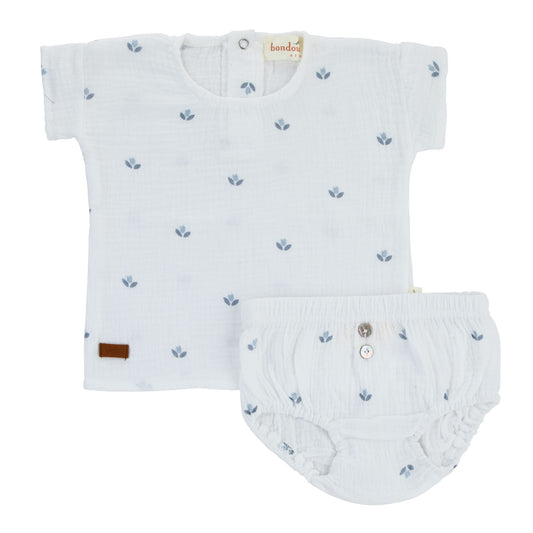 Printed Muslin Short Set-Blue