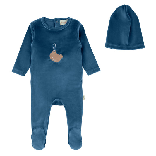 Teddy Velour Footie-Blue