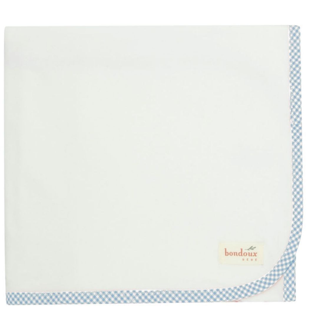 Petite Blue Gingam Trim White Blanket