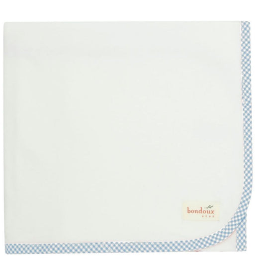 Petite Blue Gingam Trim White Blanket