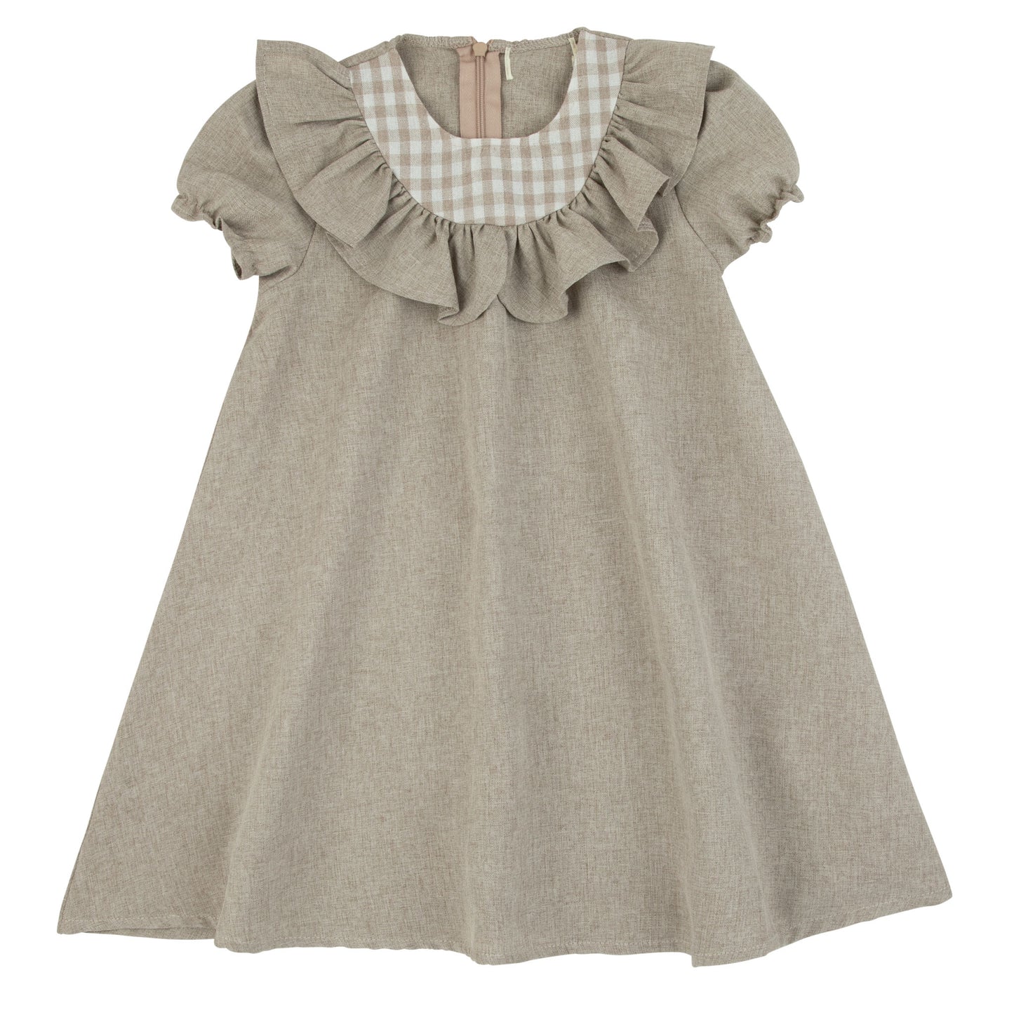 Gingham Beige Short Sleeve Dress