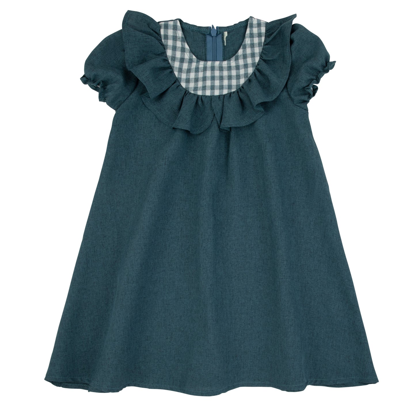 Gingham Teal Blue Short Sleeve Dress