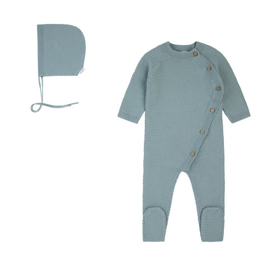 Woven Wrap Knit Onesie Blue