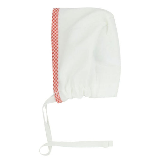 Petite Red Gingam Trim White Bonnet