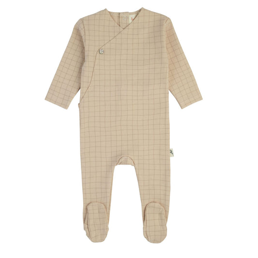 Checked Kimono Footie-Beige