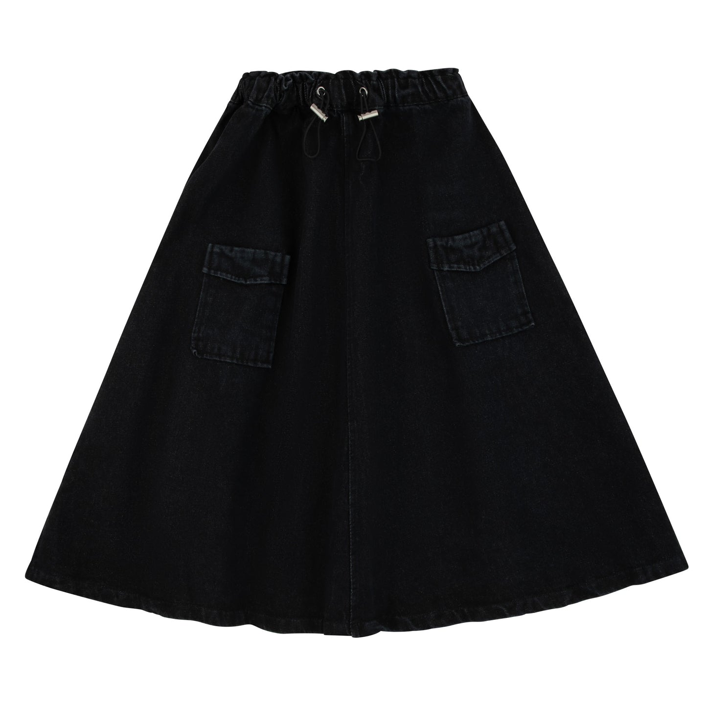 Basic Denim Black Pocket Skirt