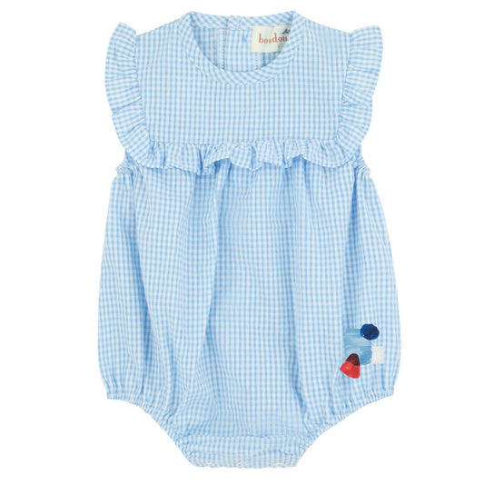 Blue Gingham Girl Romper