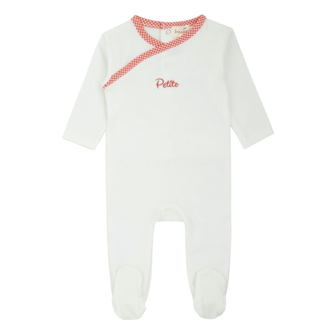 Petite Red Gingam Trim White Footie