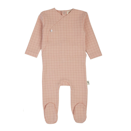 Checked Kimono Footie-Pink